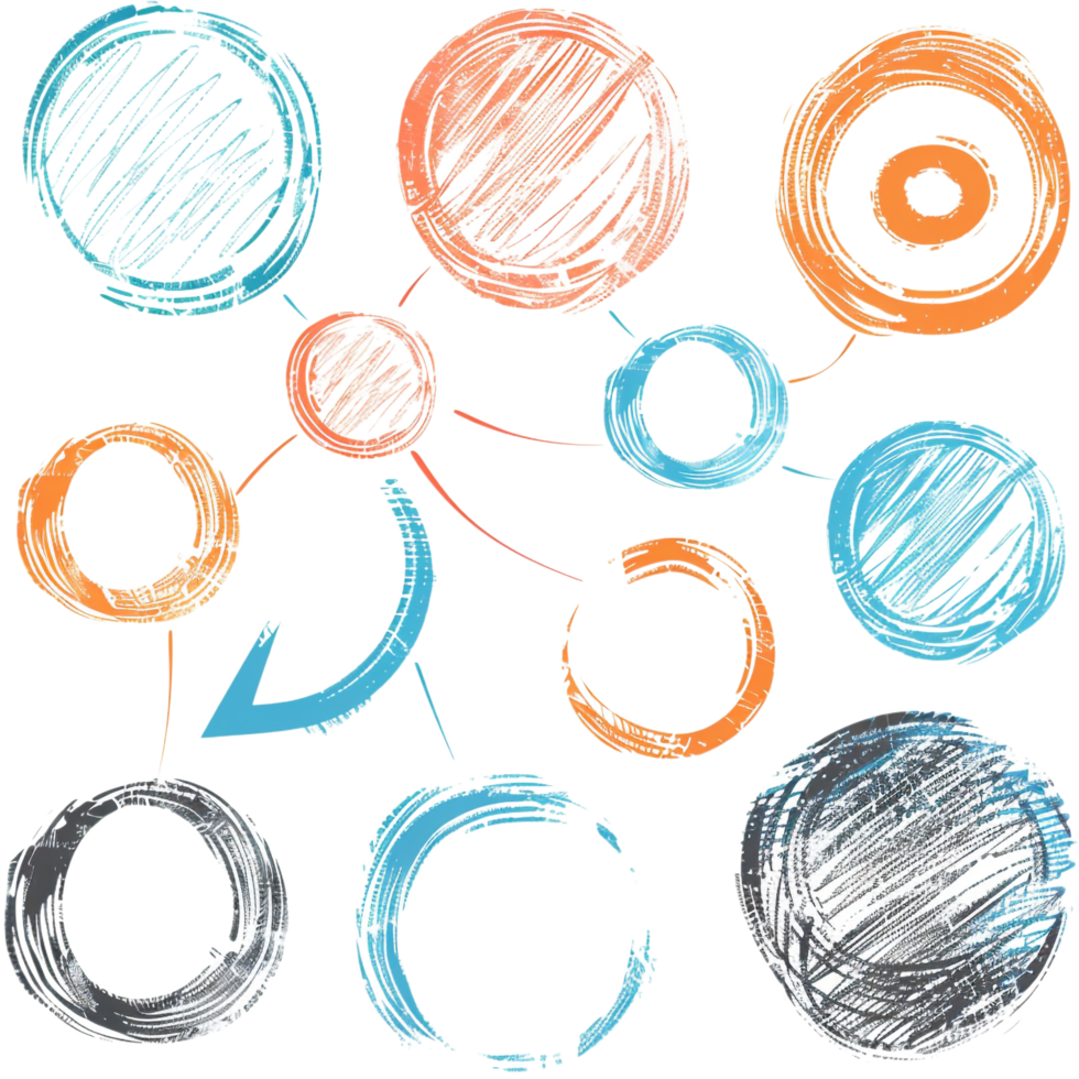 Scribbled arrow and circles isolated on transparent background png