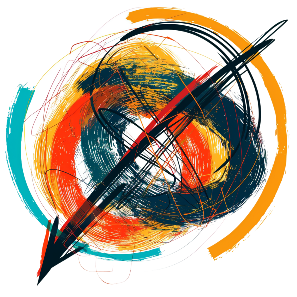 Scribbled arrow and circles isolated on transparent background png