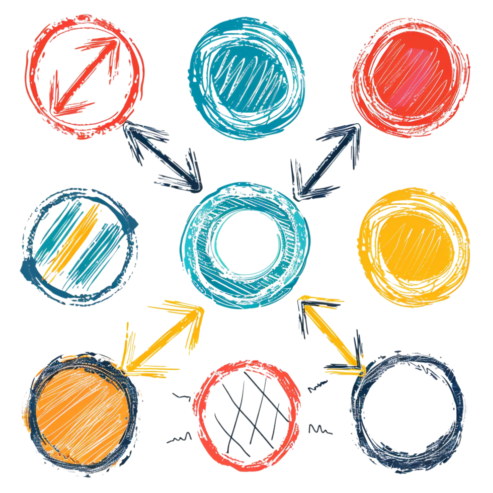 Scribbled arrow and circles isolated on transparent background png