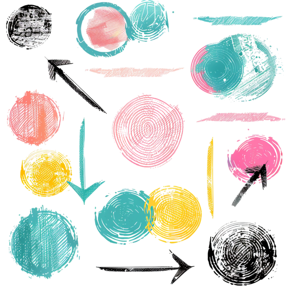 Scribbled arrow and circles isolated on transparent background png