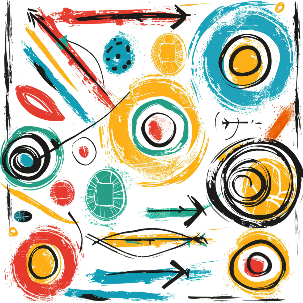 Scribbled arrow and circles isolated on transparent background png