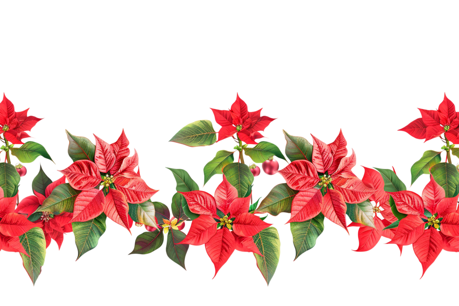 Seamless Tile of Christmas Poinsettias Border Isolated png