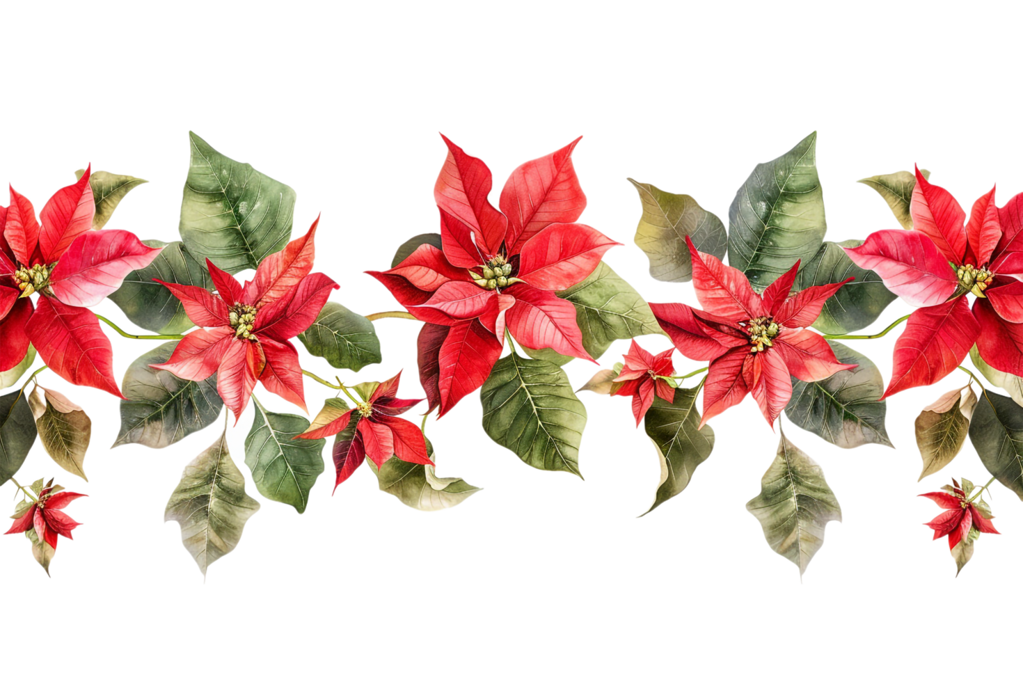 Seamless Tile of Christmas Poinsettias Border Isolated png