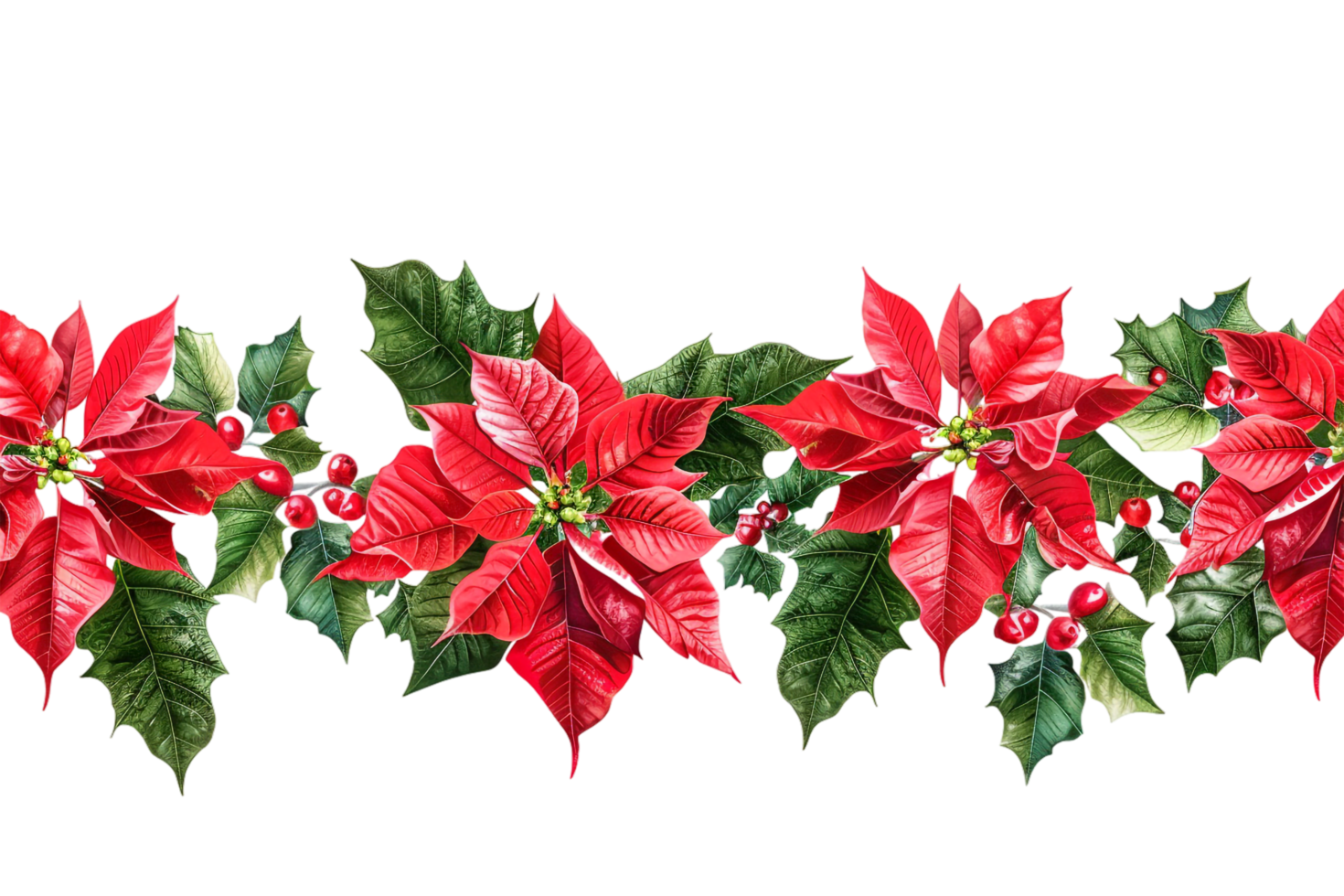 Seamless Tile of Christmas Poinsettias Border Isolated png