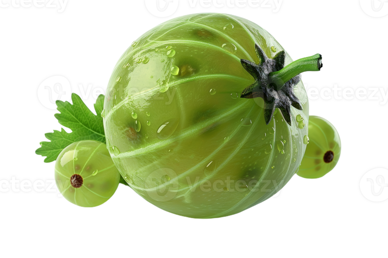 Green Gooseberry With Dew Drops png
