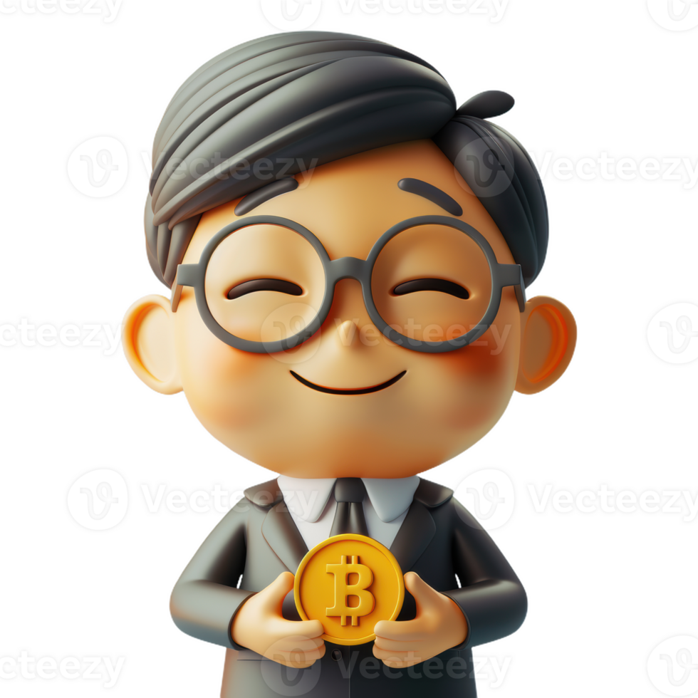 A Happy Financial Advisor Holding a Bitcoin png