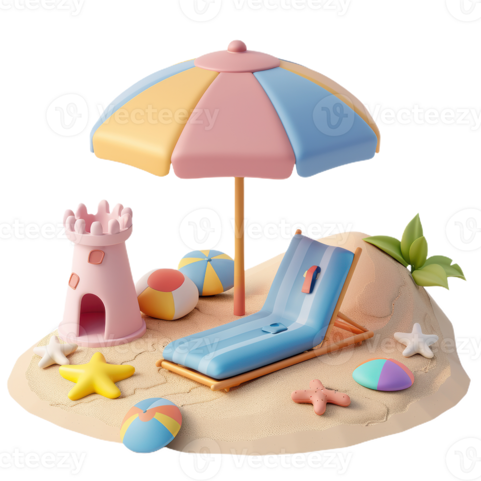 Miniature Beach Oasis With Colorful Umbrella png