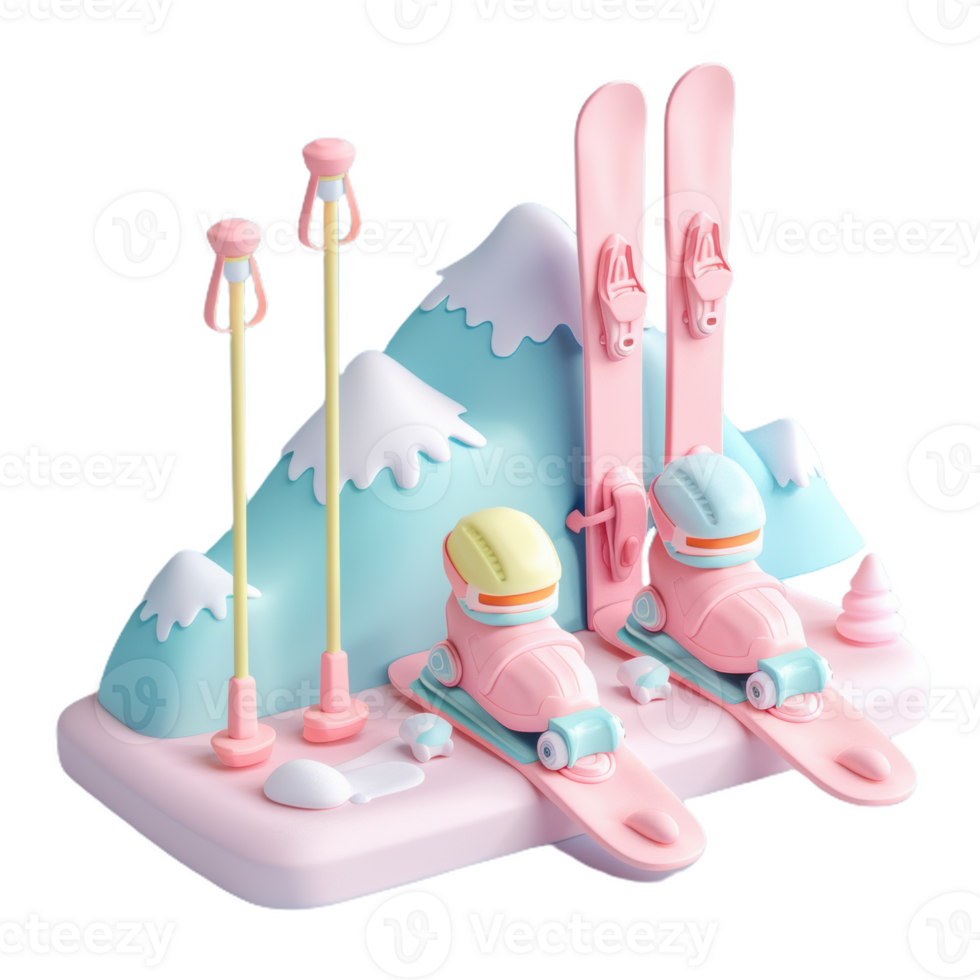 Miniature Ski Gear in a Pastel Wonderland png