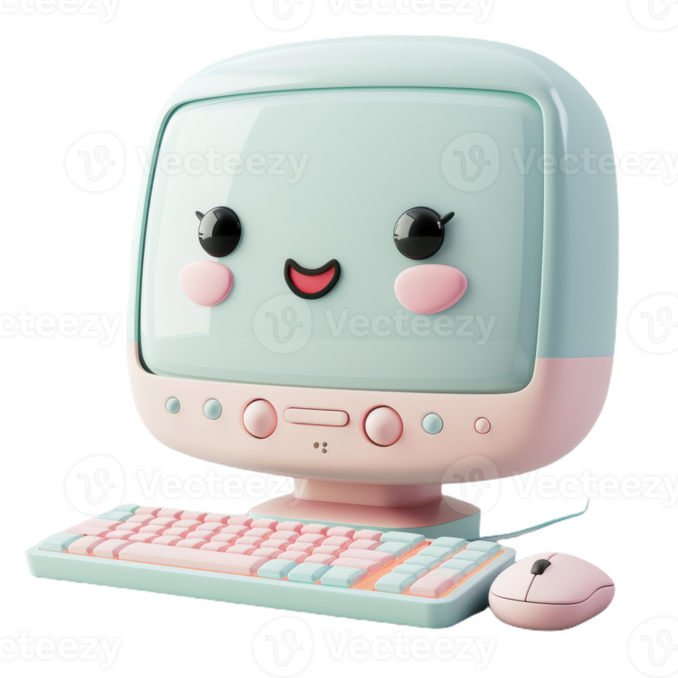 A Smiling Desktop Computer in Pastel Hues png