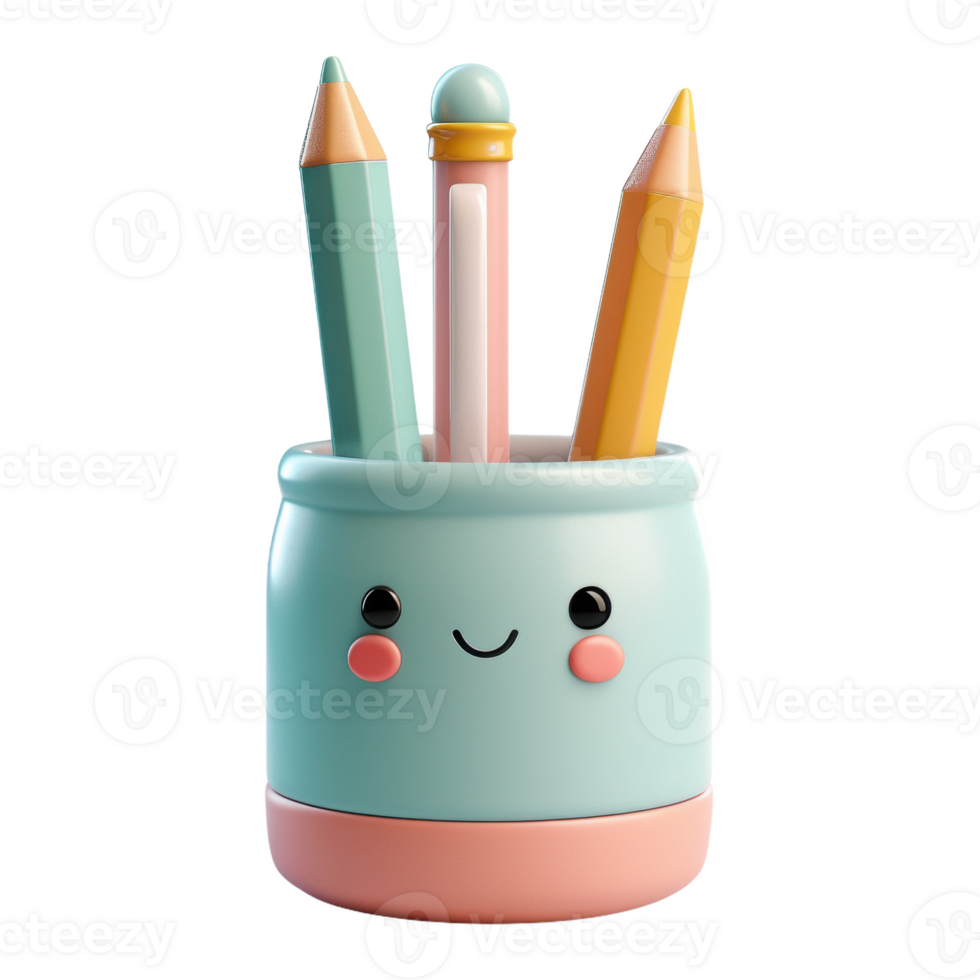 Happy blue pencil holder with pink base holds 3 pencils. png