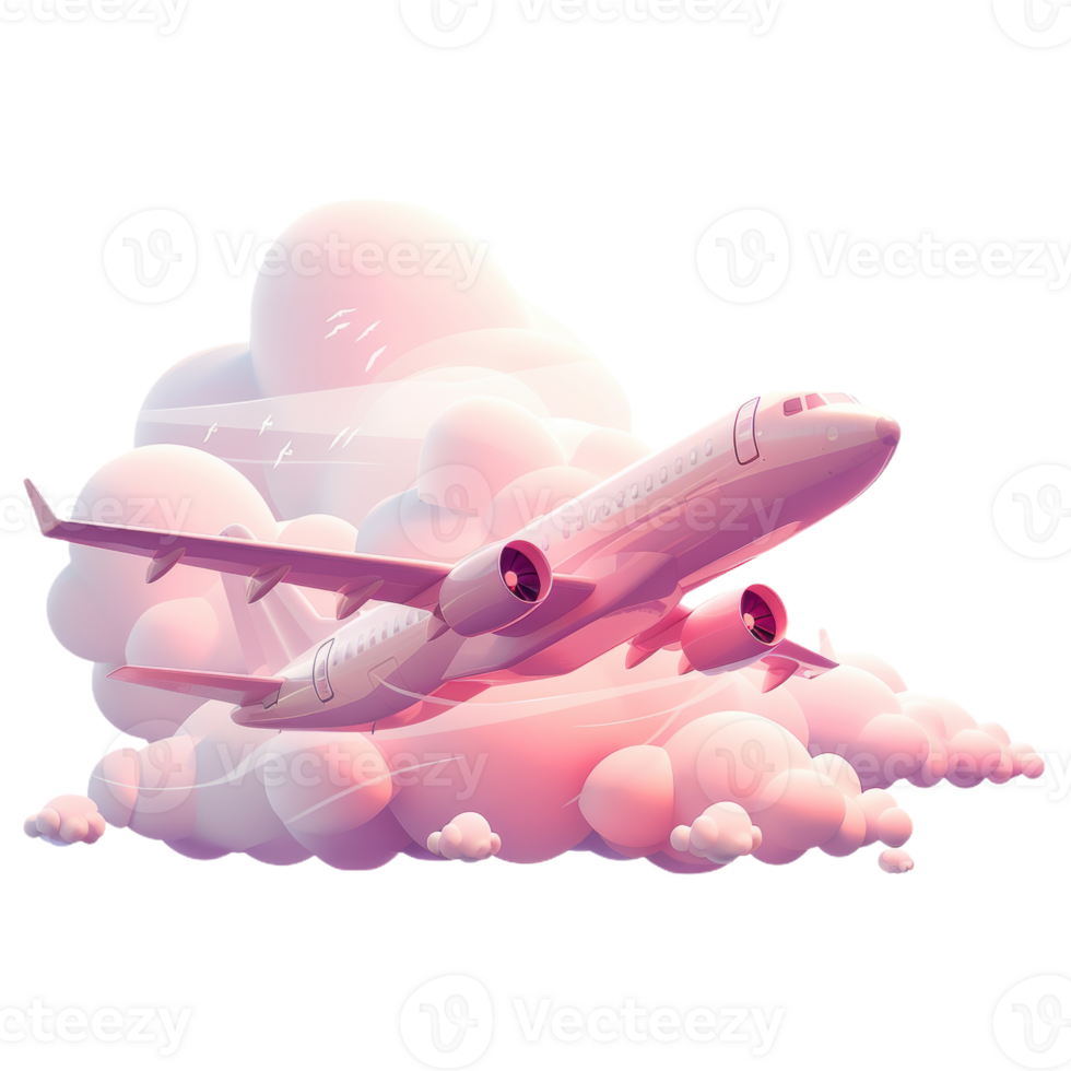 A Passenger Plane Soaring Through Pink Clouds png