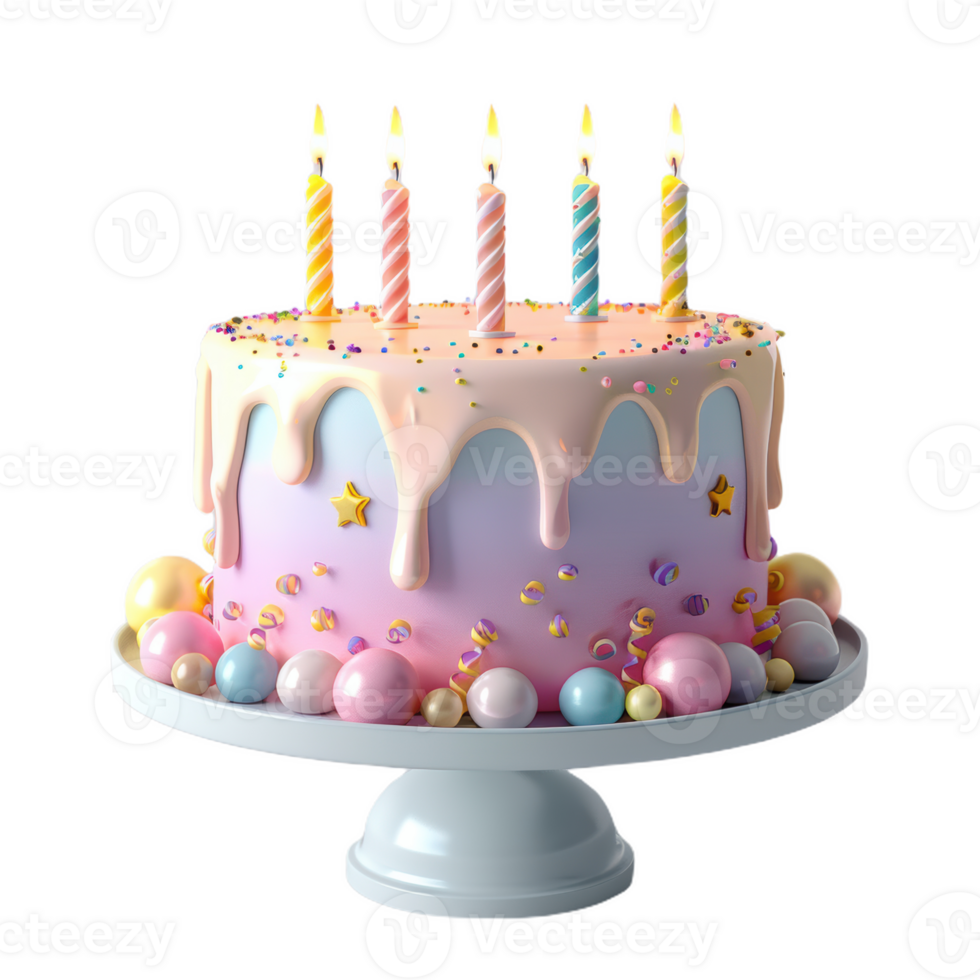 Festive Birthday Cake With Colorful Candles png