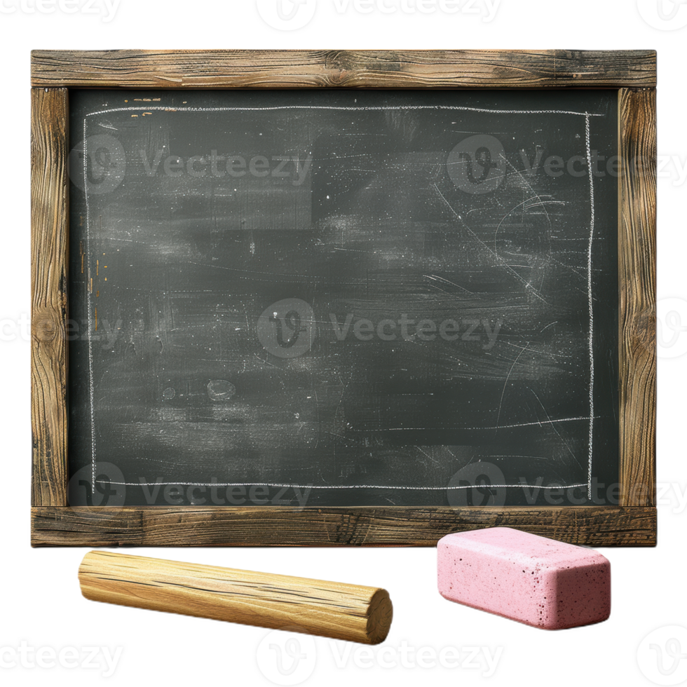 Blank Chalkboard With Wooden Frame and Chalk png