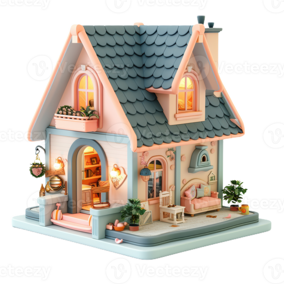 A Miniature Cottage With Warm Lights png