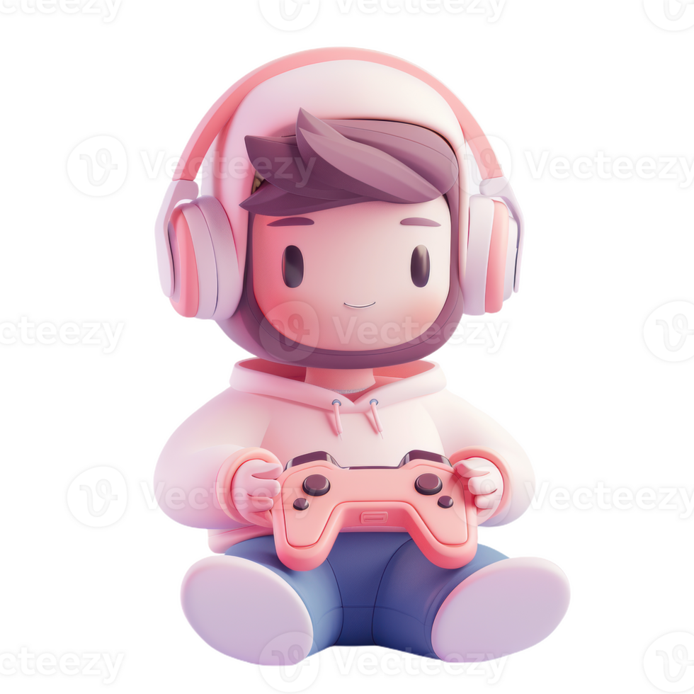 Gamer Avatar With Pink Headphones Plays Games png