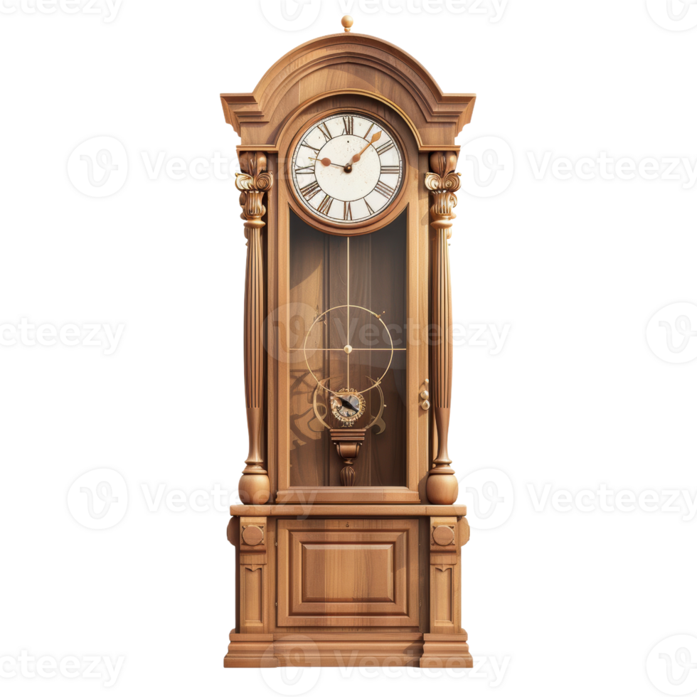 Ornate Grandfather Clock Stands Tall png