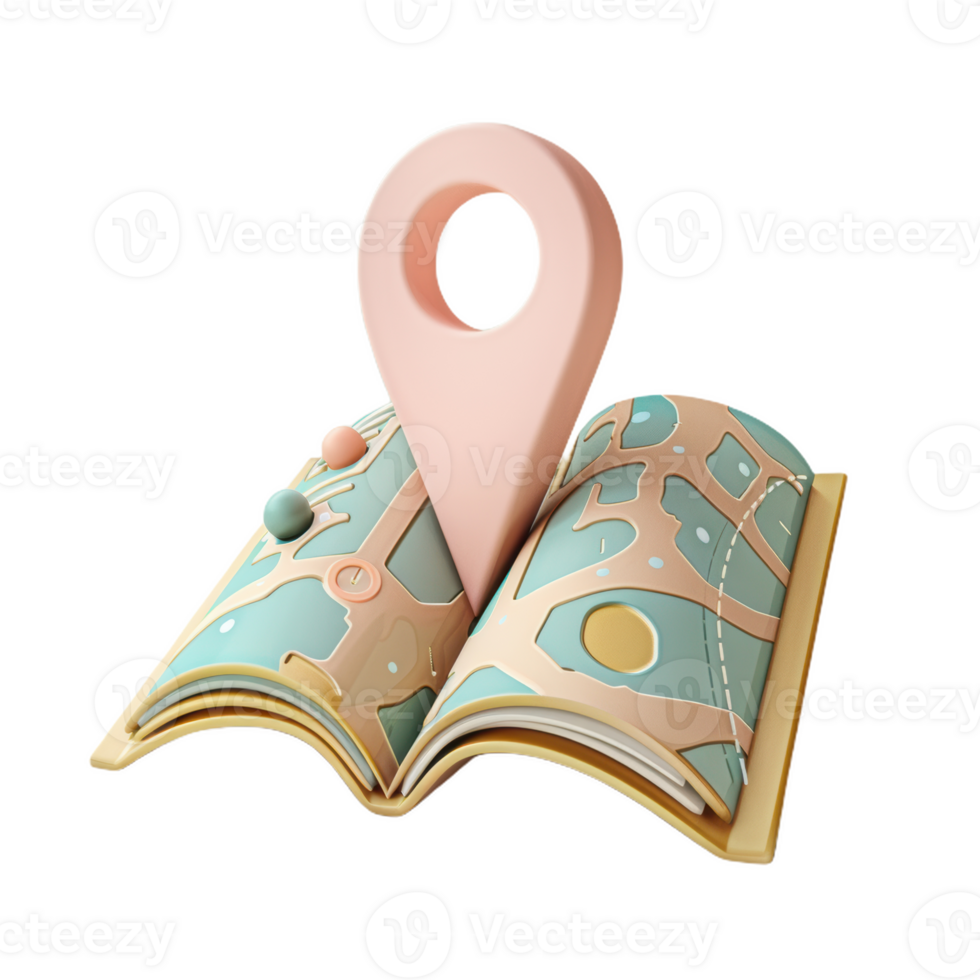 Pink Pin on a Folded Map png