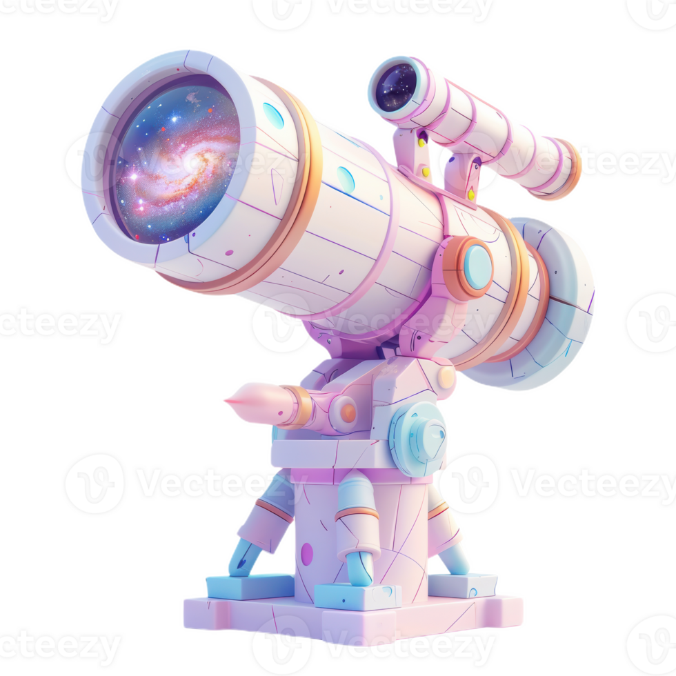 A Whimsical Telescope Gazes at a Distant Galaxy png