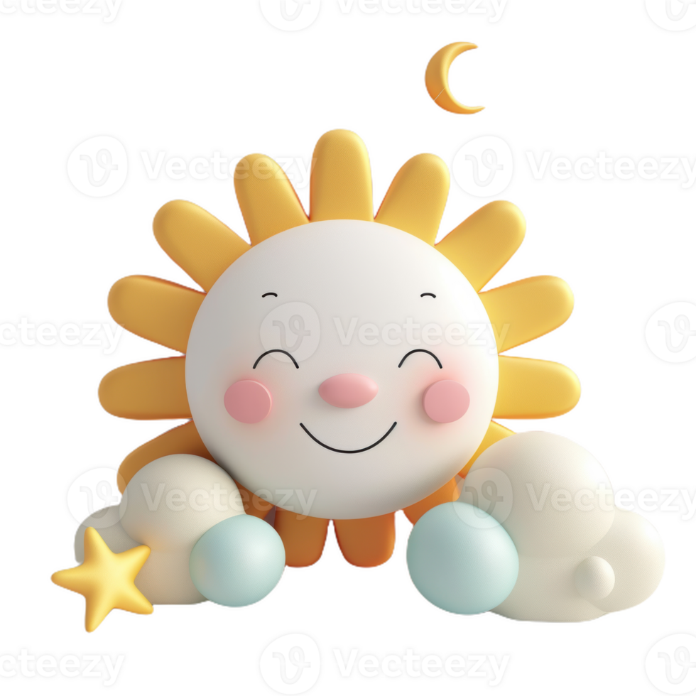 Smiling Sun With Clouds and Stars png