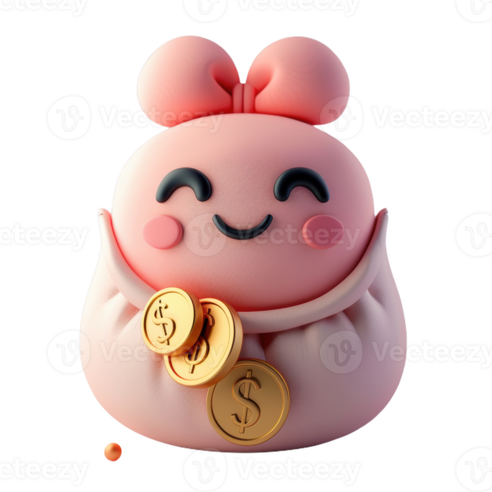 A Cheerful Pink Money Bag With a Bow png
