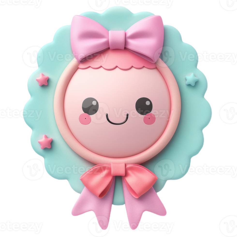 Smiling Face Badge With Pink Bow png