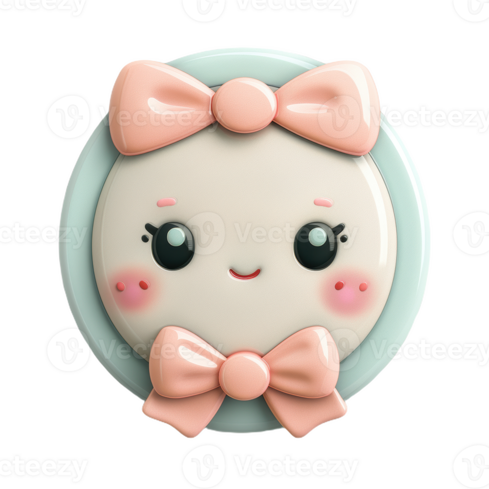 Smiling Face Badge With Pink Bows png