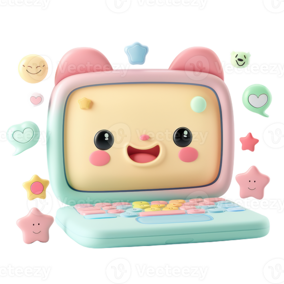 A Cheerful Laptop Surrounded by Joyful Icons png