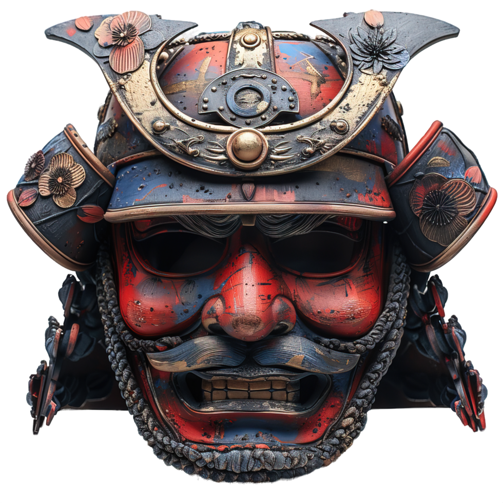 Samurai Protective Helmet Isolated on Transparent Background ,Samurai Warrior Mask , png