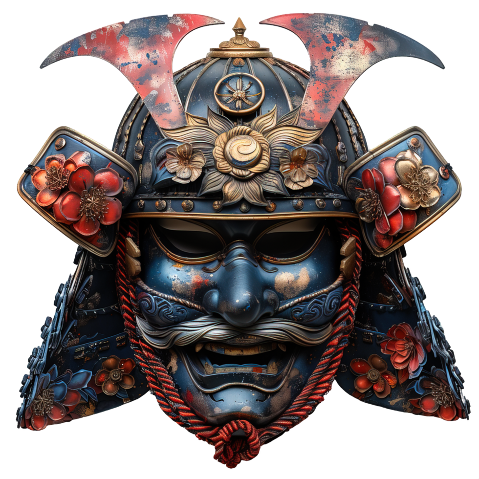 Samurai Protective Helmet Isolated on Transparent Background ,Samurai Warrior Mask , png