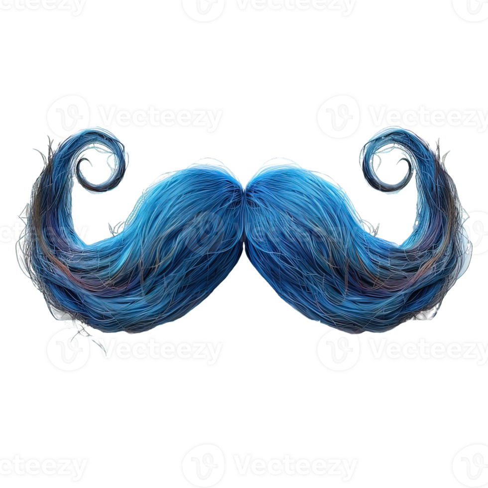 blue detailed handlebar mustache twisted isolated on transparent background , png