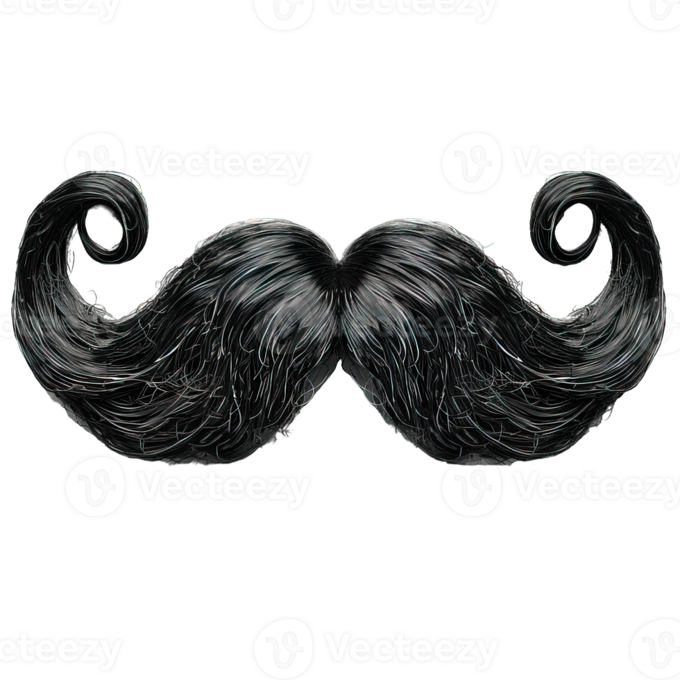 Black detailed handlebar mustache twisted isolated on transparent background , png
