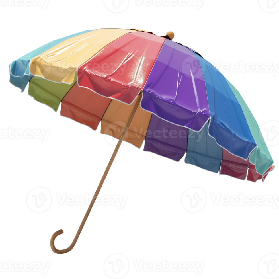 A vibrant rainbow colored beach umbrella for summer shade png