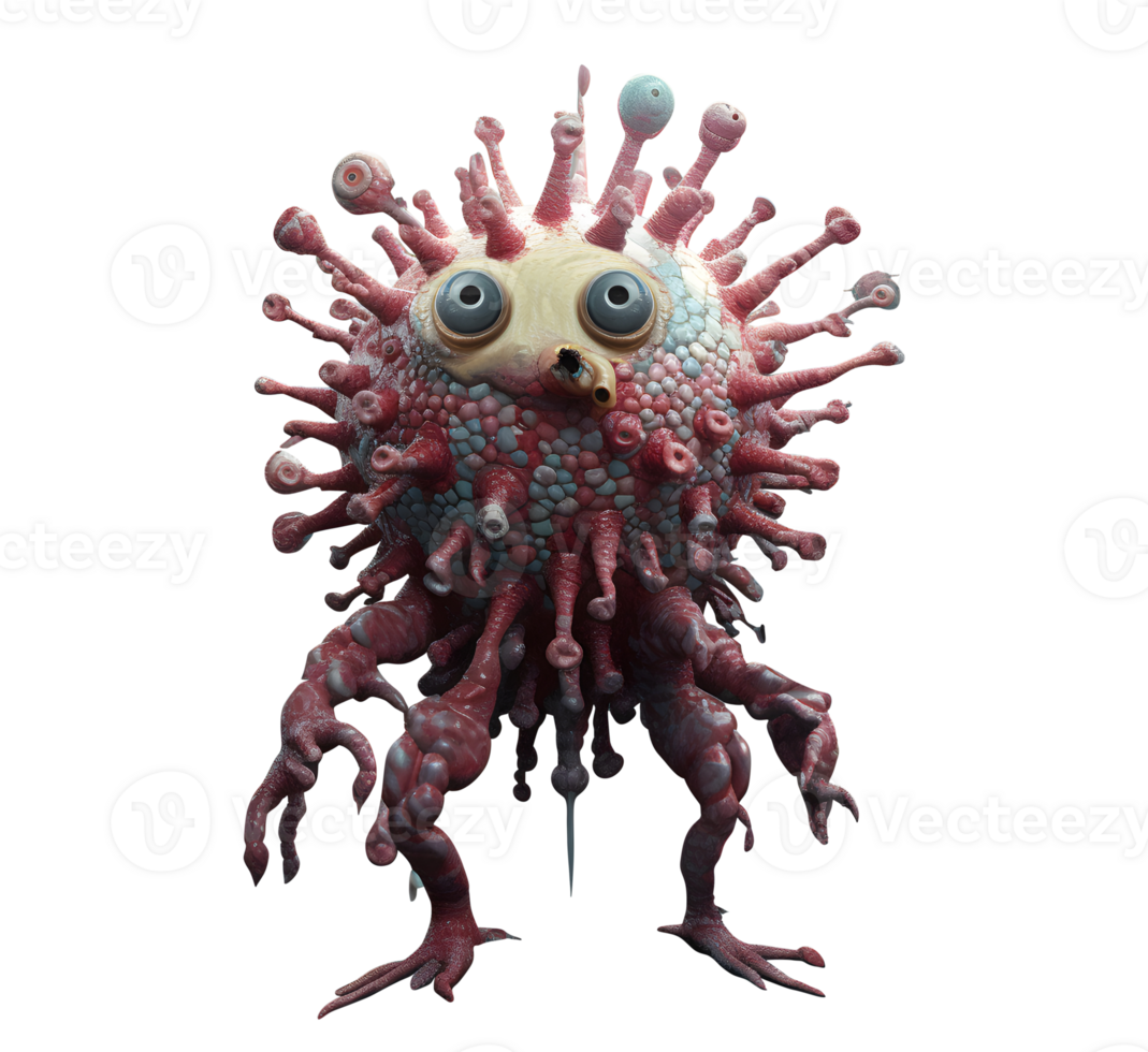Virus close up view virus isolated virus transparent background cancer cell monster virus 3d rendered corona virus png