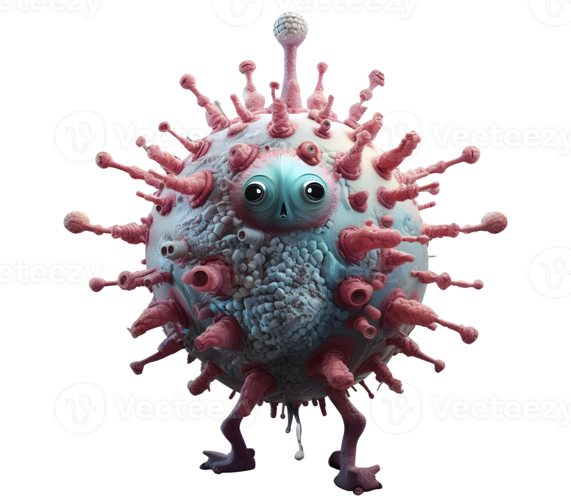 Virus close up view virus isolated virus transparent background cancer cell monster virus 3d rendered corona virus png