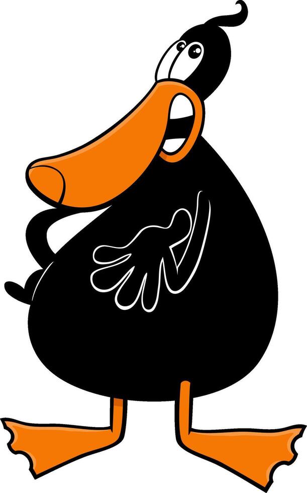 cartoon black duck animal character speaking or considering vector