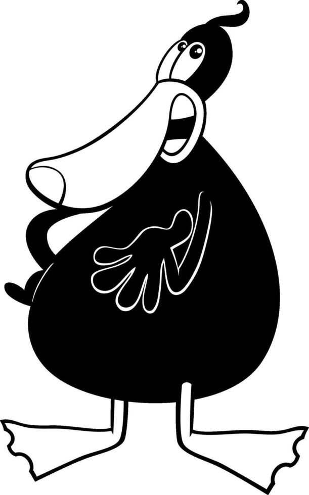 cartoon black duck animal character talking coloring page vector