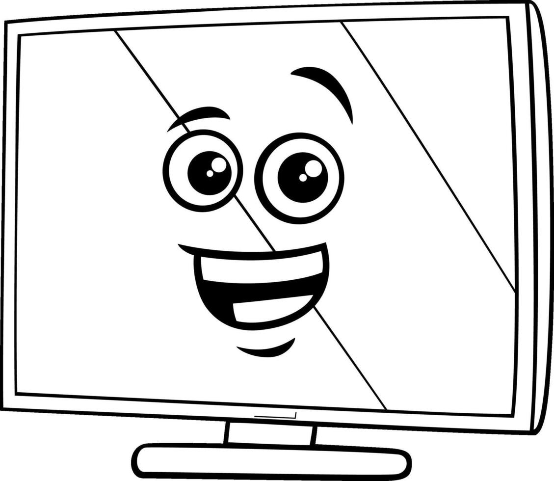 cartoon tv set or computer monitor clip art coloring page vector