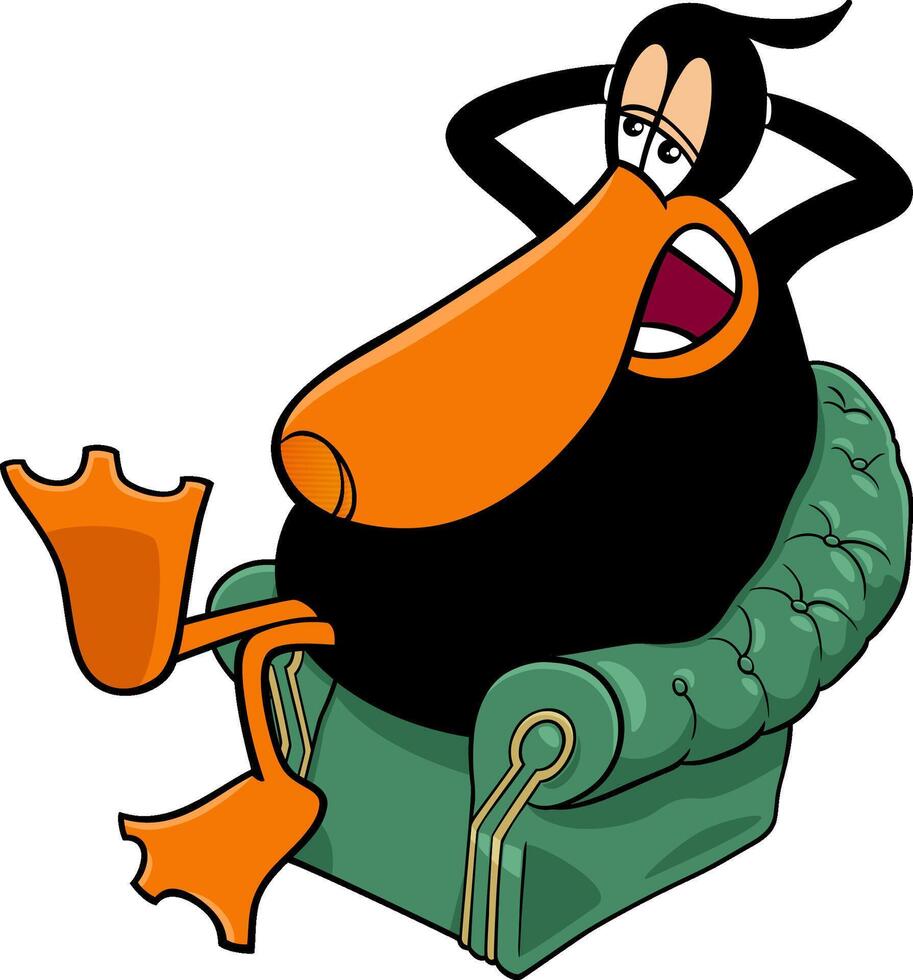 cartoon black duck animal character speaking or telling vector