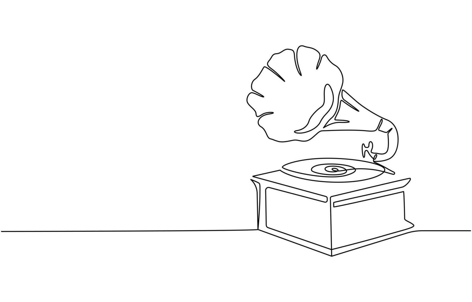 Retro analog gramophone one continuous line design. vector
