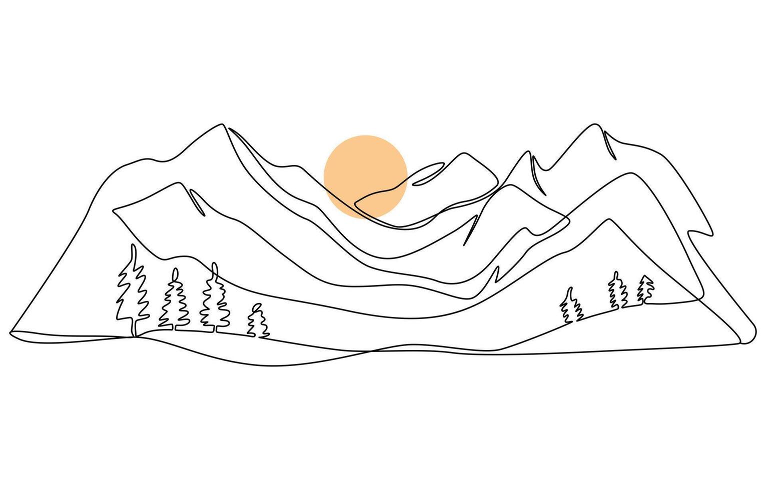 One line art. continues line art. illustration of a landscape, Continuous line drawing art Mountain. vector