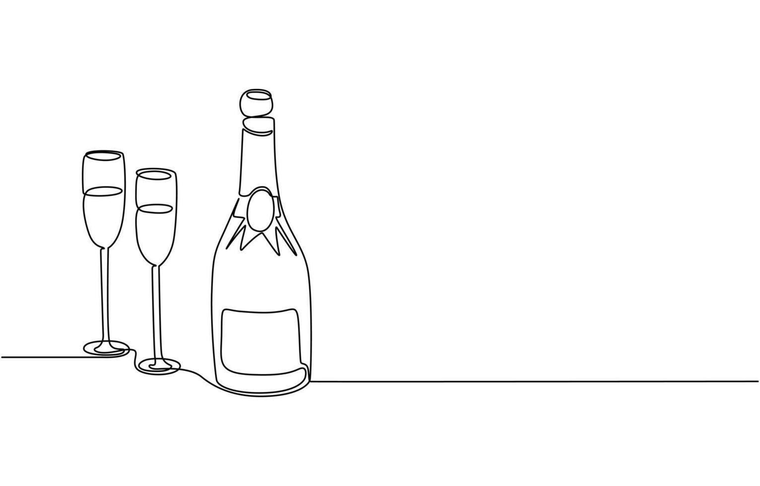 wine bottle and glass one line continuous drawing illustration. vector