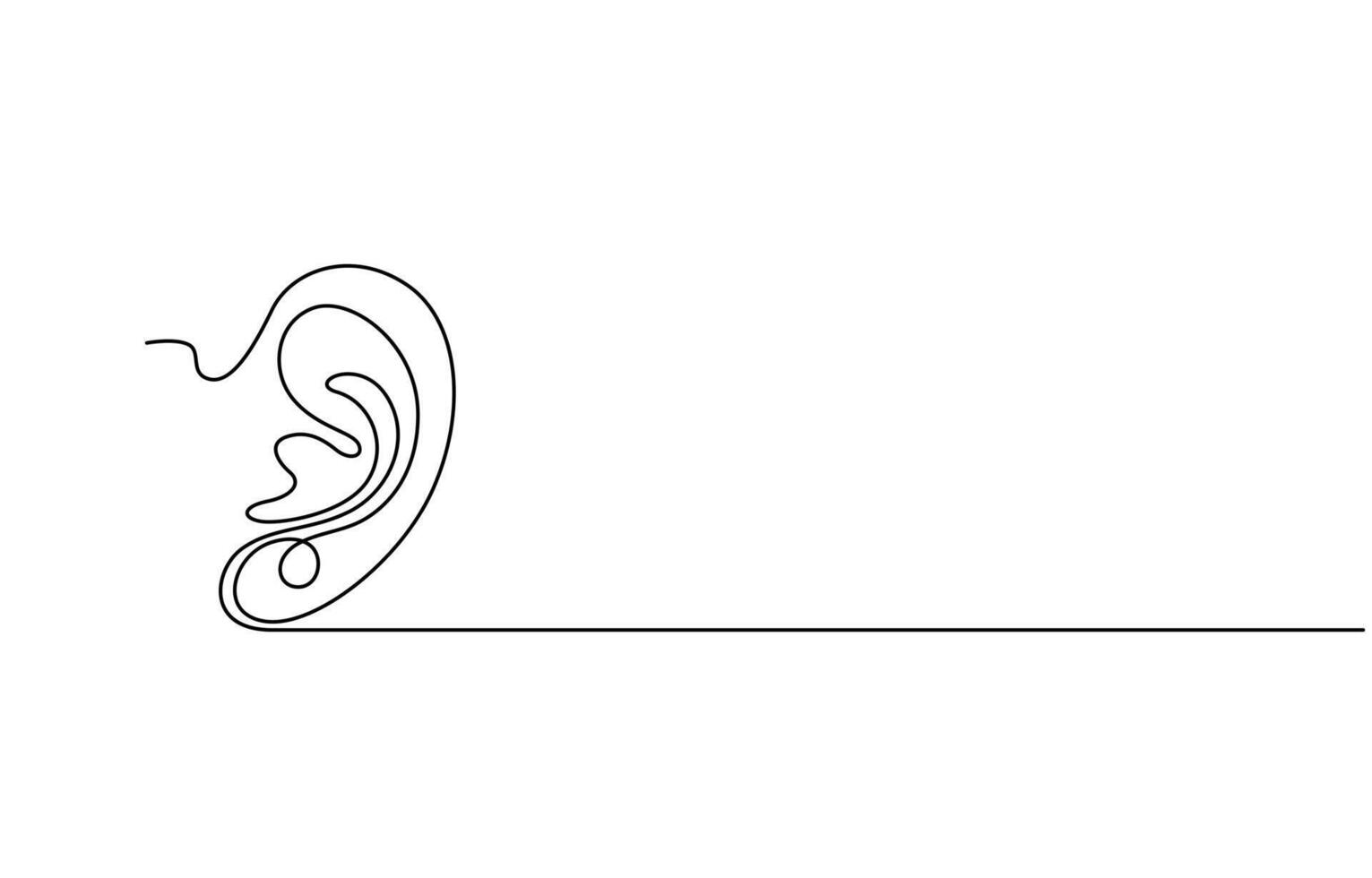 One continuous line drawing of human ear. Icon Symbol of hear health and sensory aid in simple linear style vector