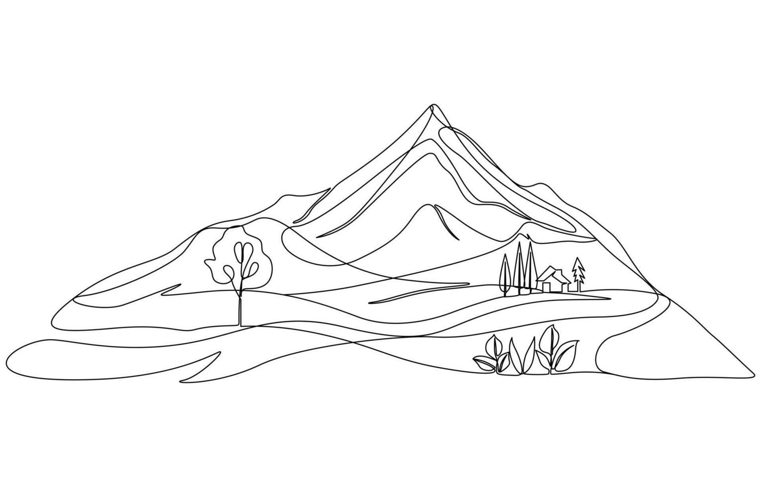 Continuous one line drawing of mountain landscape. vector