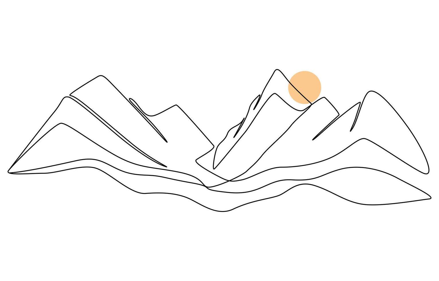 One line art. continues line art. illustration of a landscape, Continuous line drawing art Mountain. vector