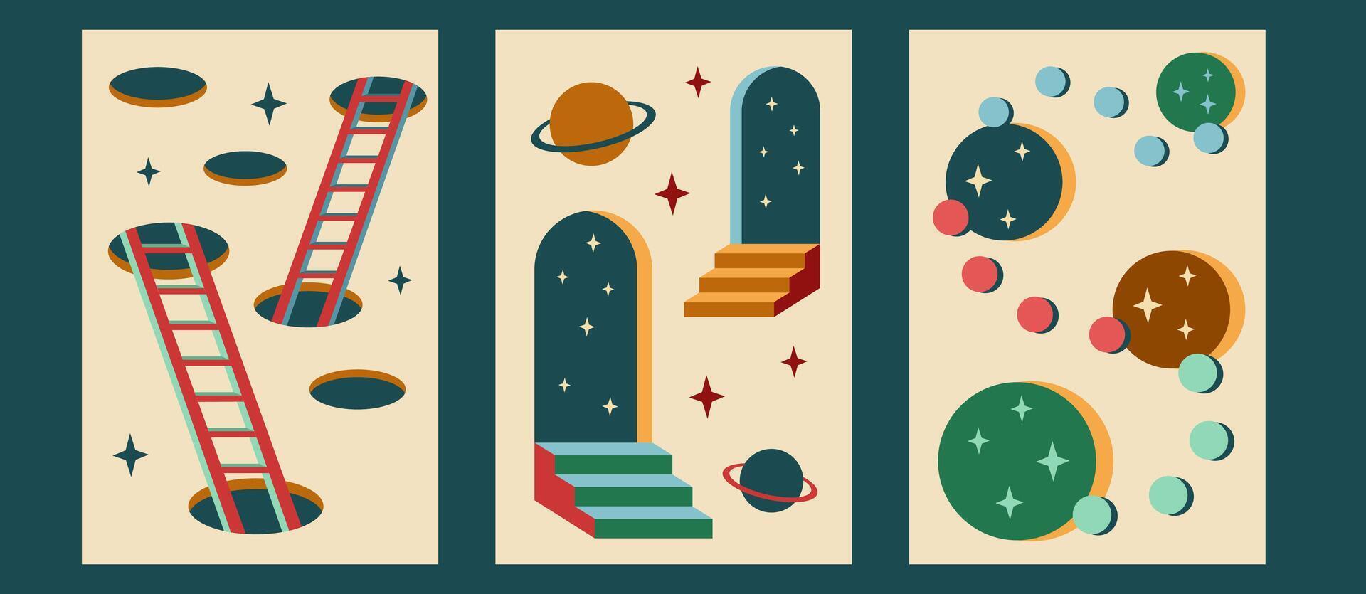 Surrealism posters set. Surreal abstract posters. Surrealism cards set. vector