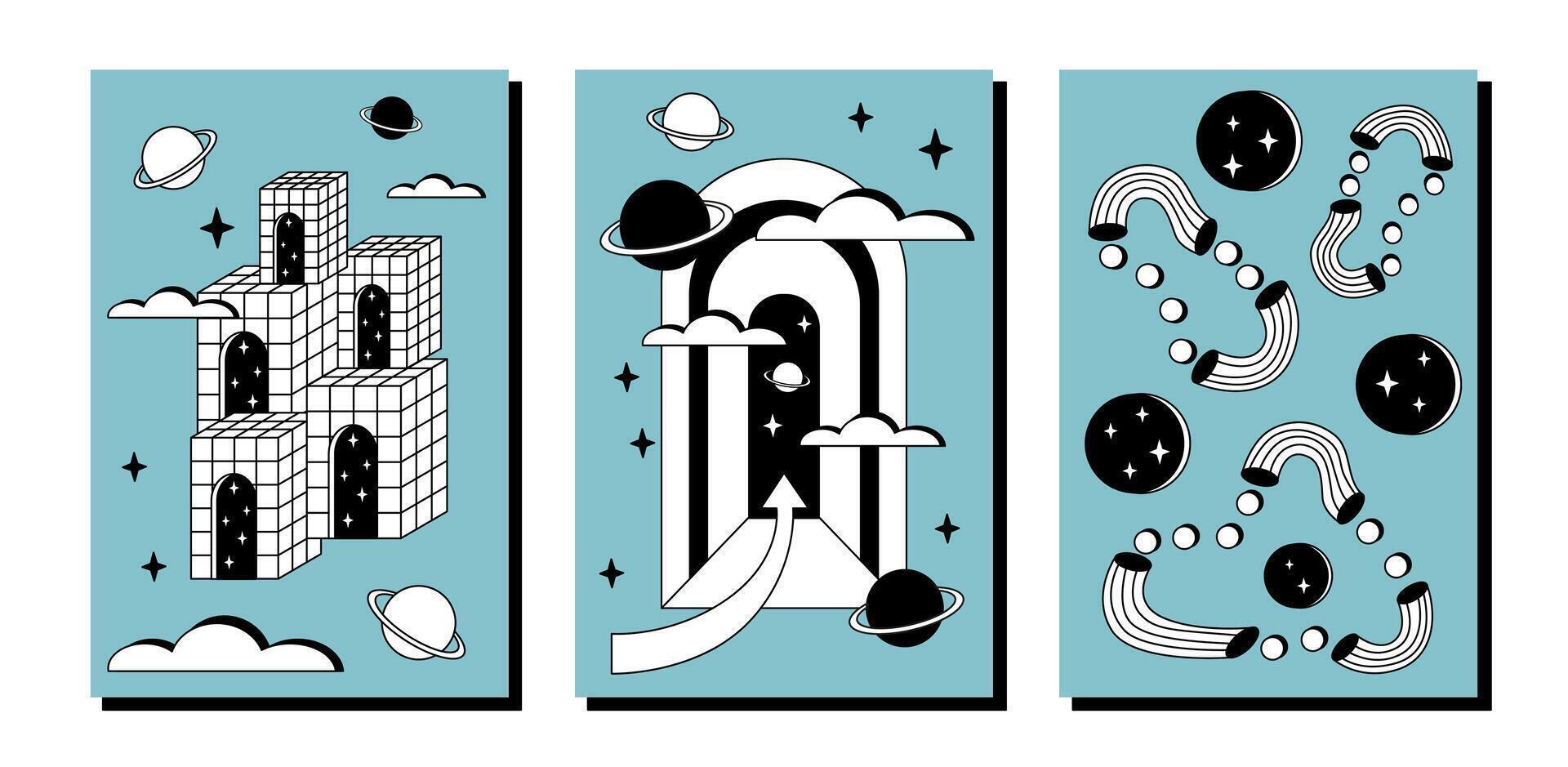 Surrealism posters set. Surreal abstract posters. Surrealism cards set. vector