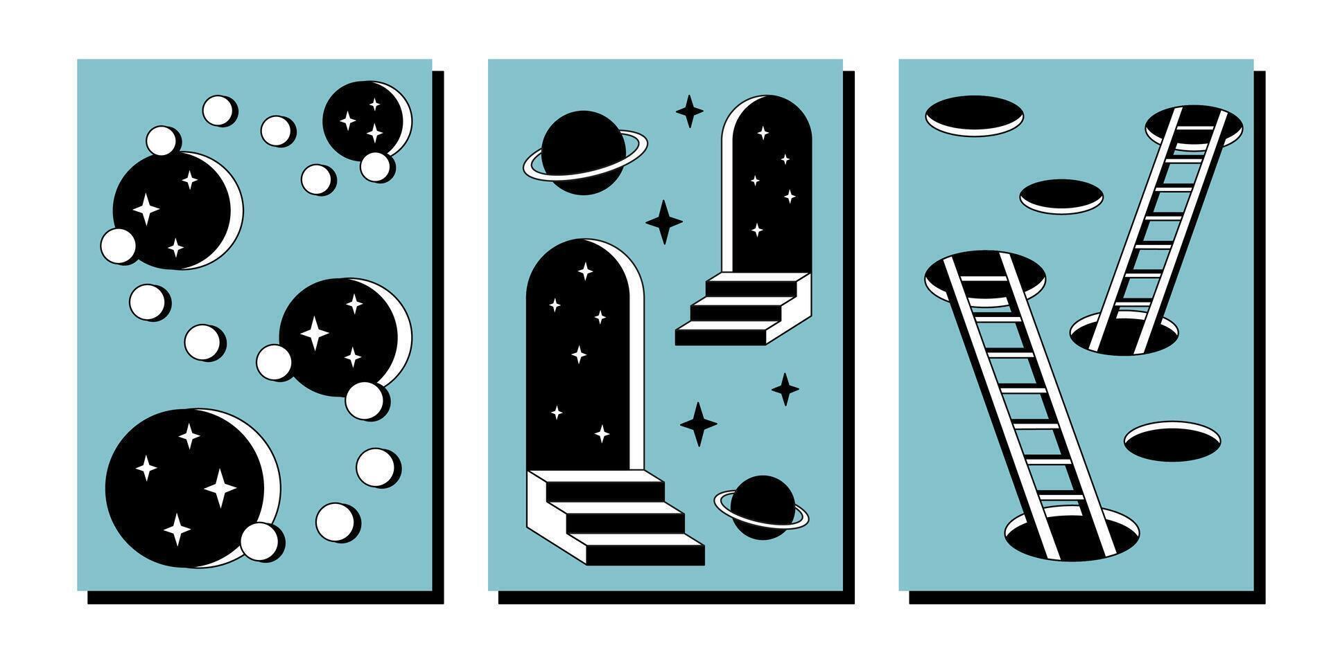 Surrealism posters set. Surreal abstract posters. Surrealism cards set. vector