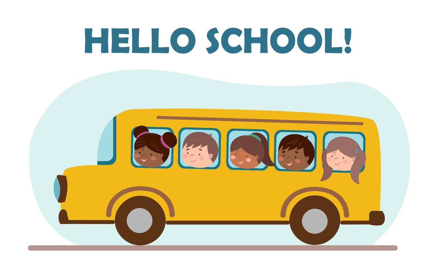 School bus with children. Back to school concept. Childrens school elements. Back to school poster. vector