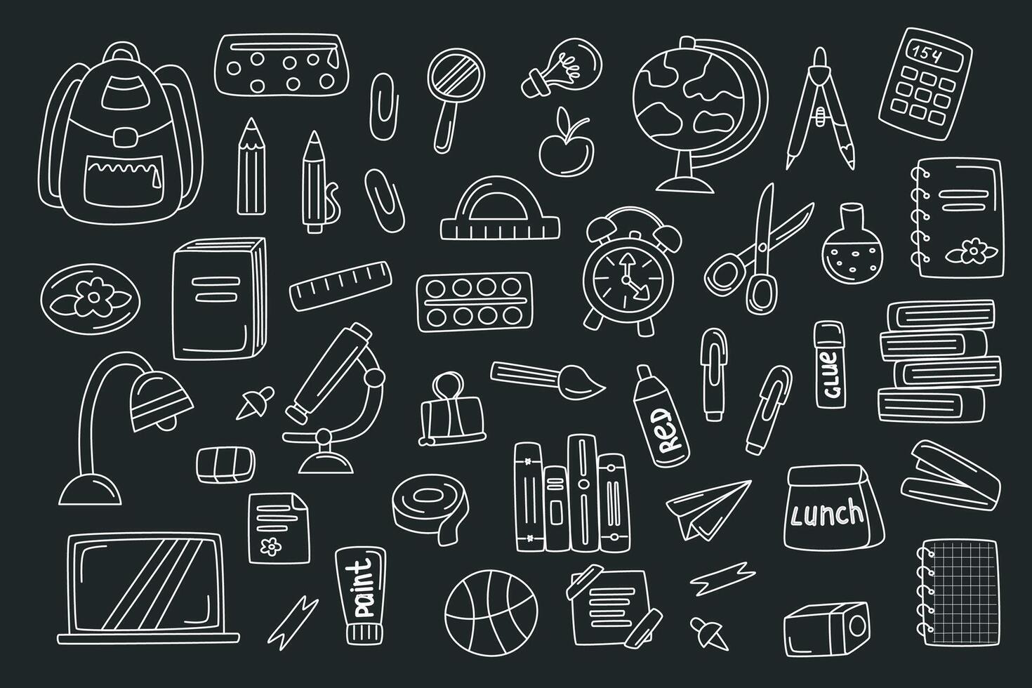 Back to school doodle. Childrens school collection. Stationery elements set. Back to school concept. vector