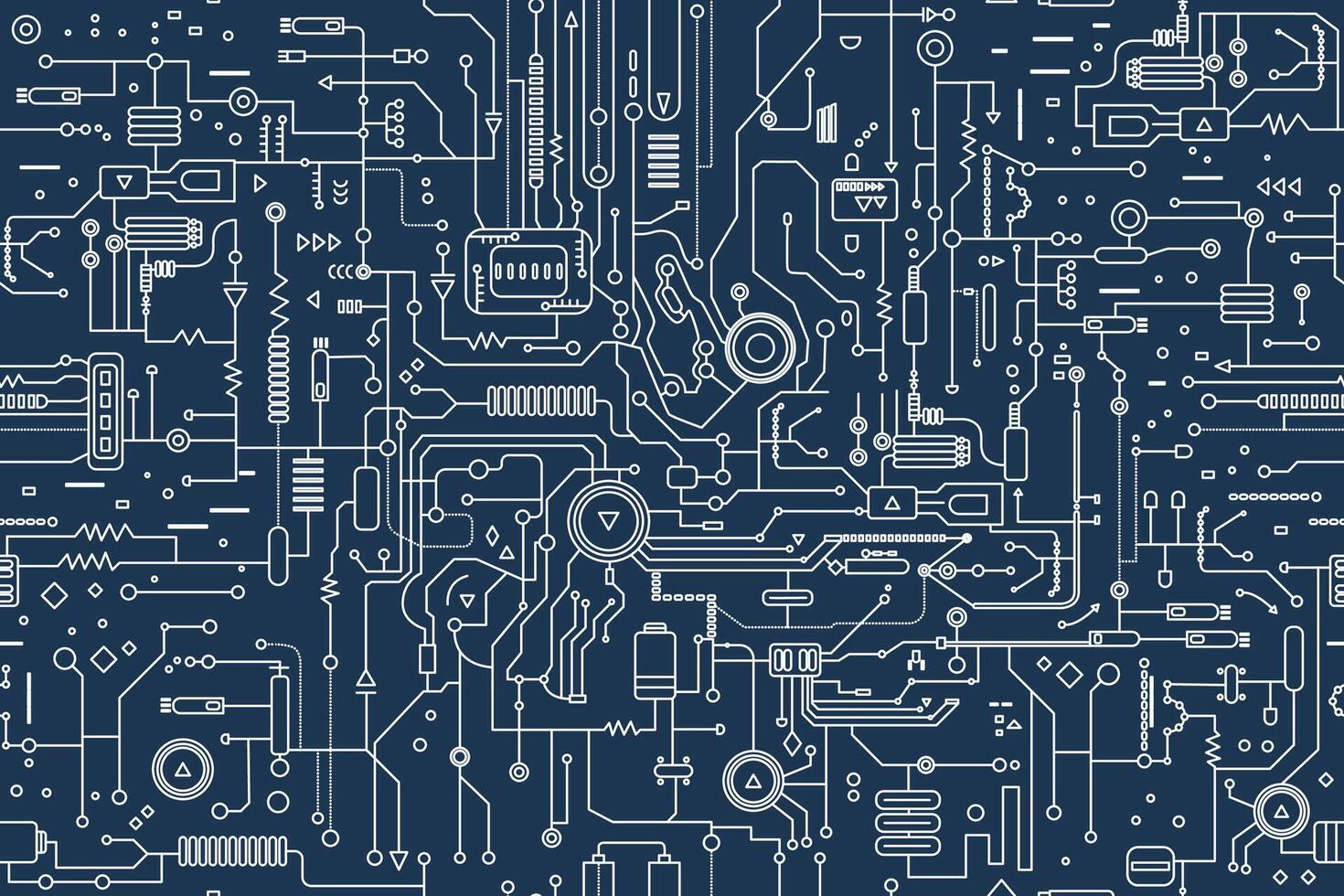 AI concept. Circuit board illustration in the outline. Technology background. Abstract AI circuit board seamless pattern. vector